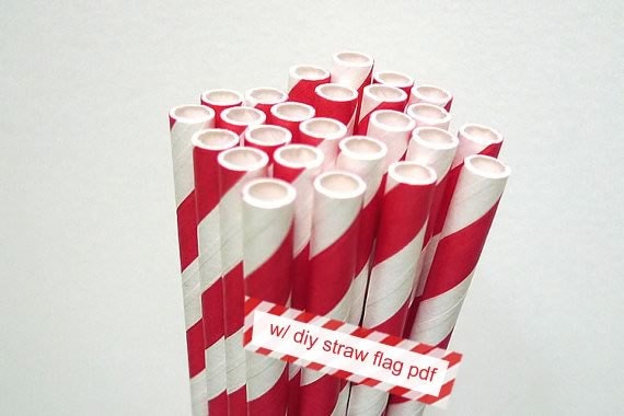 Striped RUBY RED Paper Straws Red and White Stripe - set of 25 Ruby Red Straws w/ DIY Straw Flags pdf Il_570xn