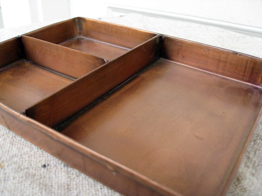 Bronze desk organizer tray with three compartments