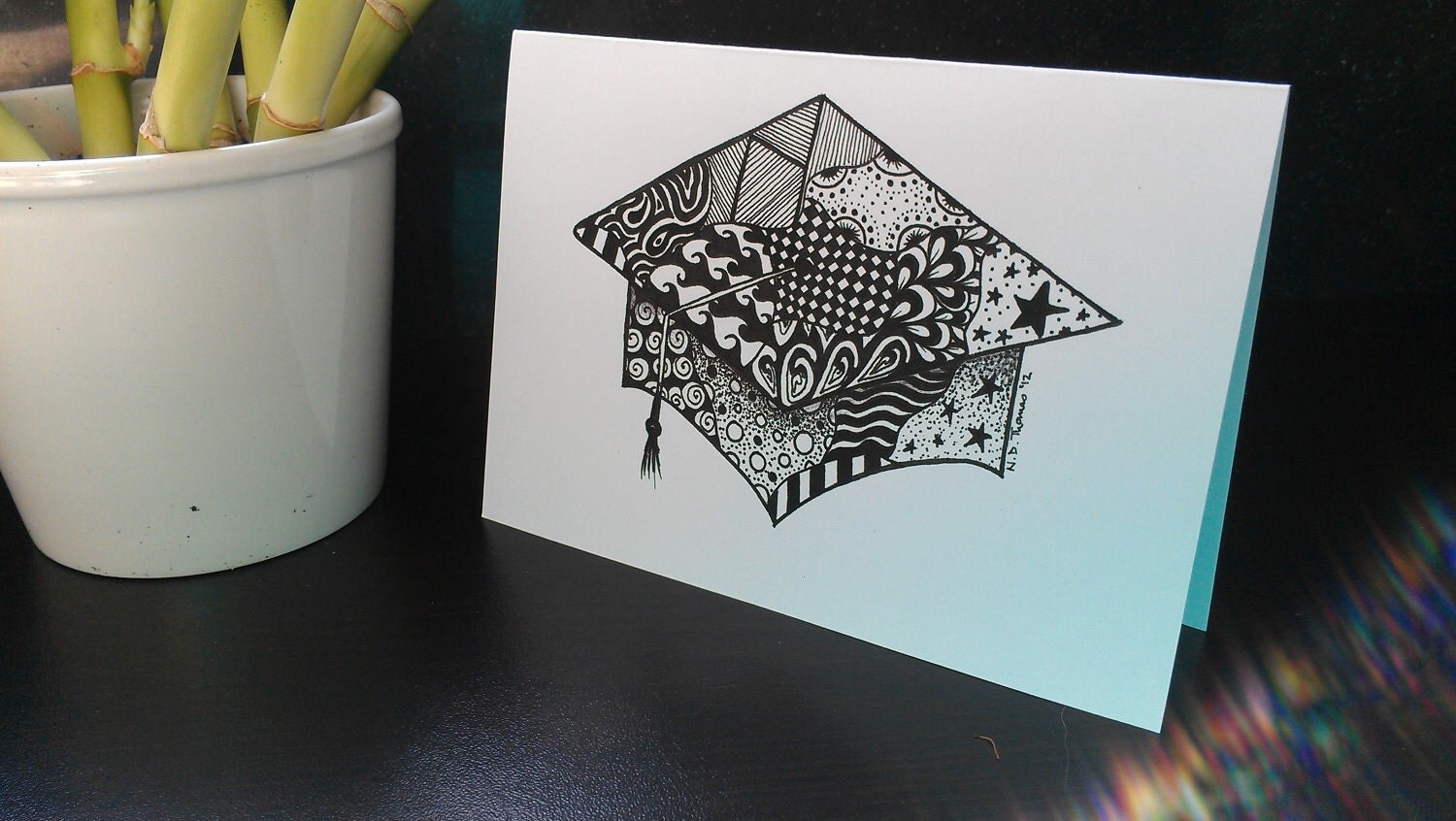 Zentangle Graduation card mortarboard exams by ForeverTangles