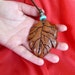 Beautiful Handcarved Wooden Leaf Pendant on Waxed Cord with Bead