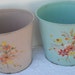 2 Waste BASKETs Antique Vintage PINK and Aqua Blue Shabby Flowers Tole Painting Cottage Chic Trash Can