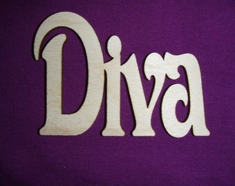 Diva Word Wood Cut Out Cute Unfinished Wooden Connectd Words