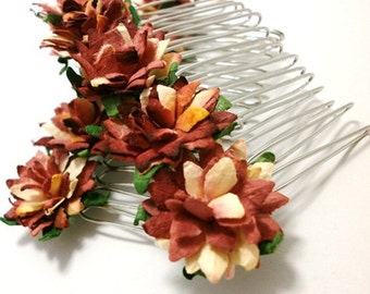 Autumn/ Fall Shades/ Golden Red/ Floral Hair Comb/ Rustic/ Traditional/ Bridal/ Wedding Hair Accessories/ Bridesmaid Hair Fascinator