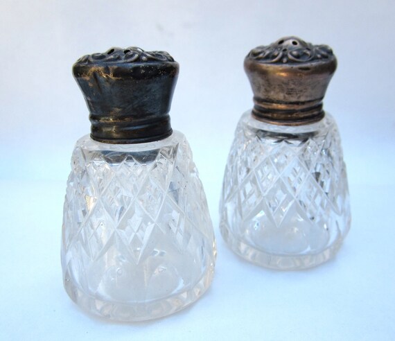 Items similar to antique salt and pepper shakers signed Hawkes sterling ...