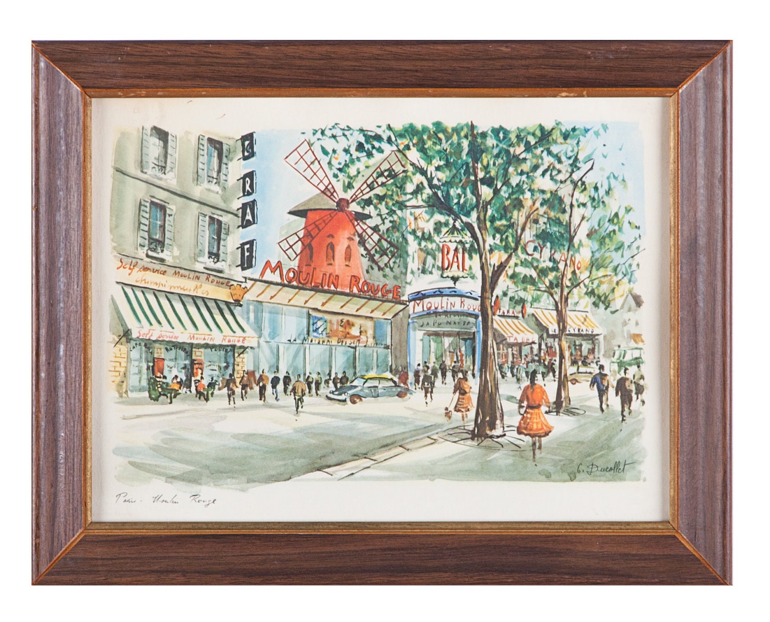 Vintage 1960's C Ducollet Watercolor Print of Paris