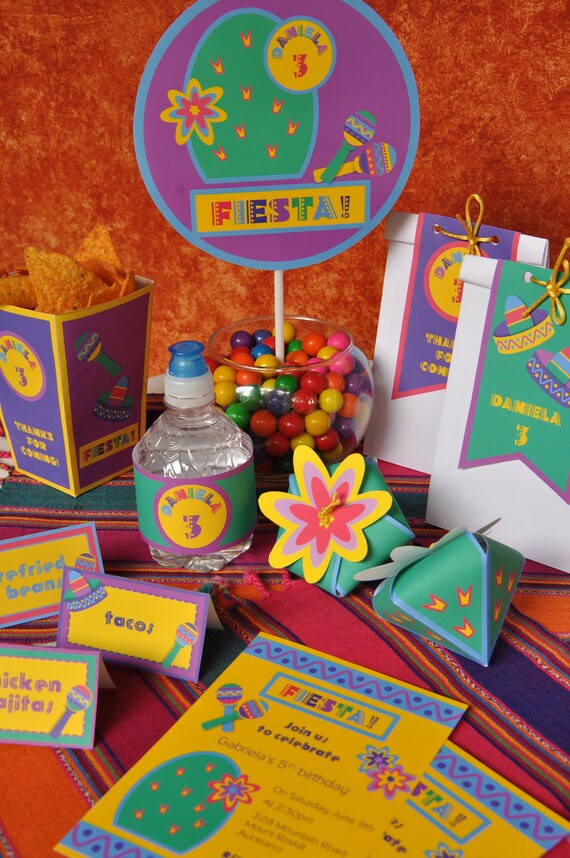 Mexican Fiesta 5 de mayo party PERSONALIZED pdf printable deluxe kit - cupcake toppers, corn chip box, banner, invitation, tent cards Il_570xn