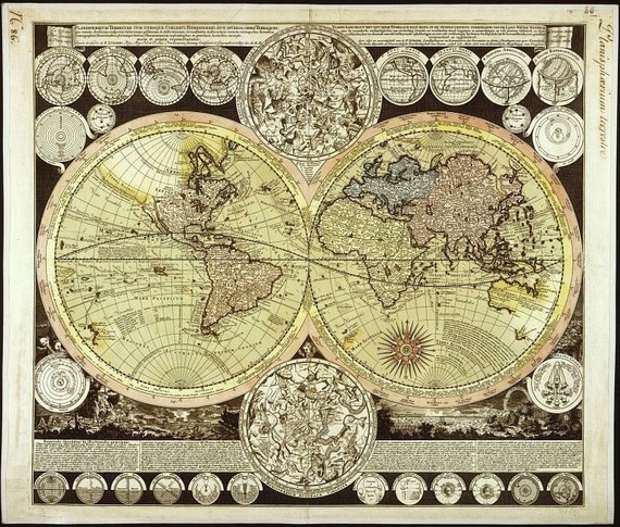 Antique World Maps Old World Map Illustration Digital Image