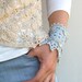 Hand knitted lace bracelet cuff light blue linen yarn "Cold Water"