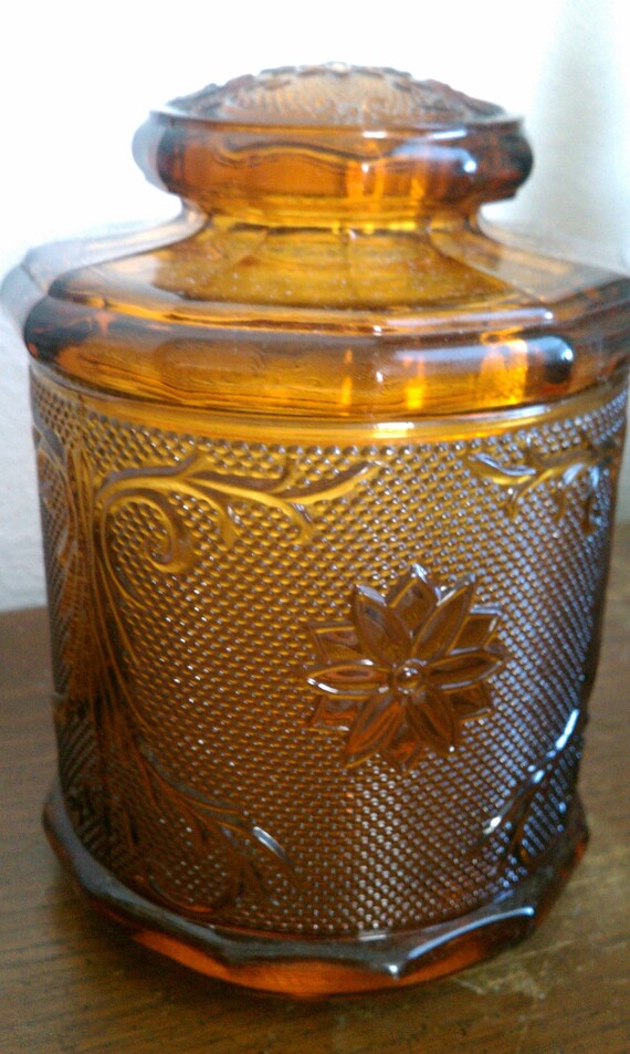 Vintage Depression Glass Amber Biscuit Jar Cracker or Cookie