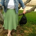 Plus Size - Vintage Green Pleated Midi Skirt