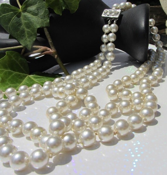 Pearl Necklace Japan Vintage Jewelry With Rhinestone Clasp