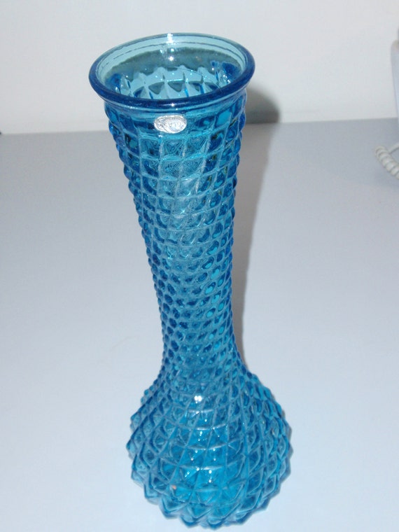 Blue Glass Italian Bud Vase Hobnail Vintage Flower Vase