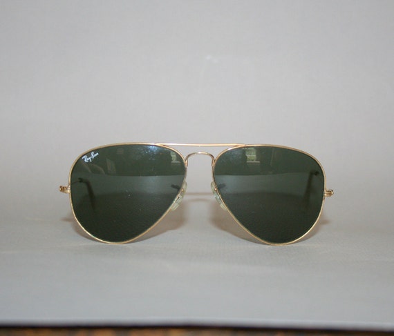 80s RAY-BAN SUNGLASSES / L0205 Gold Aviators With Case