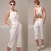 Vintage 80s White Cross Back Crop Jumpsuit Pants Overall - S/M
