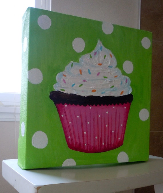 Items similar to Cute pink and white cupcake canvas on Etsy