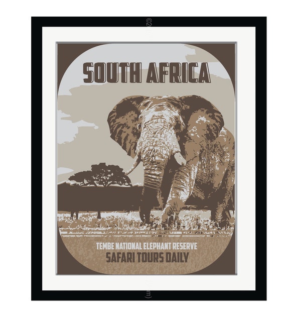 Items similar to 24 x 36 South Africa Vintage Style Illustrated Travel ...