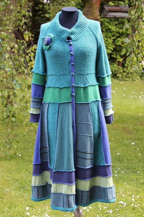 Items similar to peacock upcycled sweater coat on Etsy