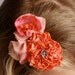 vintage inspired upcycled flower hair piece pink orange red beaded- photo prop - hair clip fabric children newborn flower girl