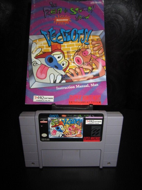 1991 ren and stimpy super nintendo veediots game with booklet