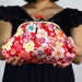 Japanese Clutch Bag, Red Sakura Print, Kisslock Frame