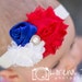 4th of July Trio Headband, Baby girl triple Satin mesh Tulle Flower Rosette 0-3 6 9 12 24 toddler bow newborn pearl rhinestone bow center
