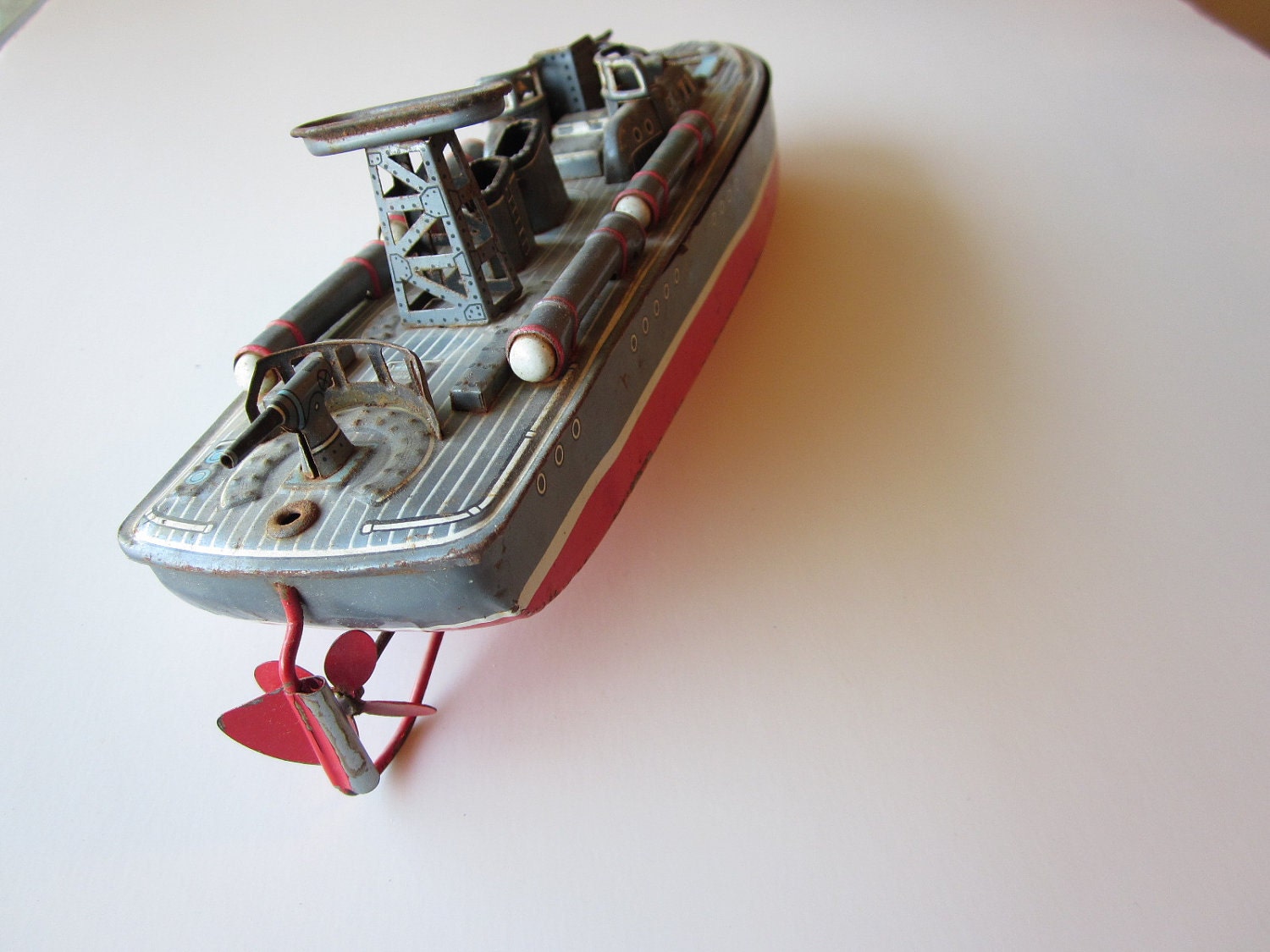 Vintage Tin Toy Litho Torpedo Boat PT107 1950s Marx Linemar