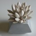 White Succulent Sculpture in Modern Faceted Geometric Silver Container, Tabletop Centerpiece, Desktop Accessory