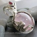 Pendant large pink rose quartz, maroon rubellite tourmaline, fancy handmde silver lace bezel, delicate open abstract flowing design