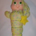 Vintage 1985 Playskool Green GLOWORM DOLL with STARS Light Up Plush Toy, Rare