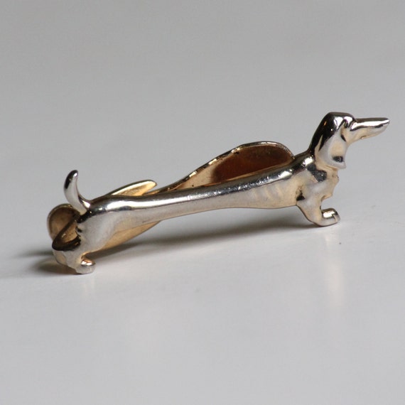Vintage Tie Clip Dachshund Tie Bar Silver Tone by CuffsandClips