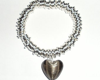 Multi-link Bracelet With Grey Heart Charm