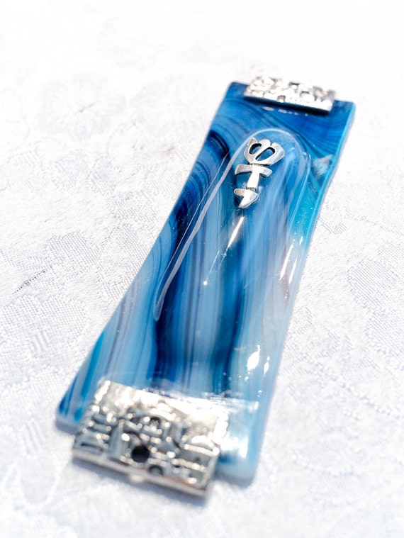Items similar to Handmade fused glass Mezuzah case (Blue) on Etsy