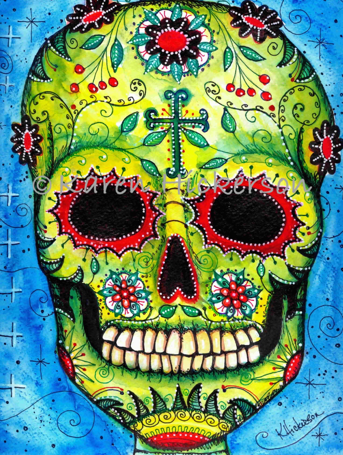colorful dia de los muertos skull