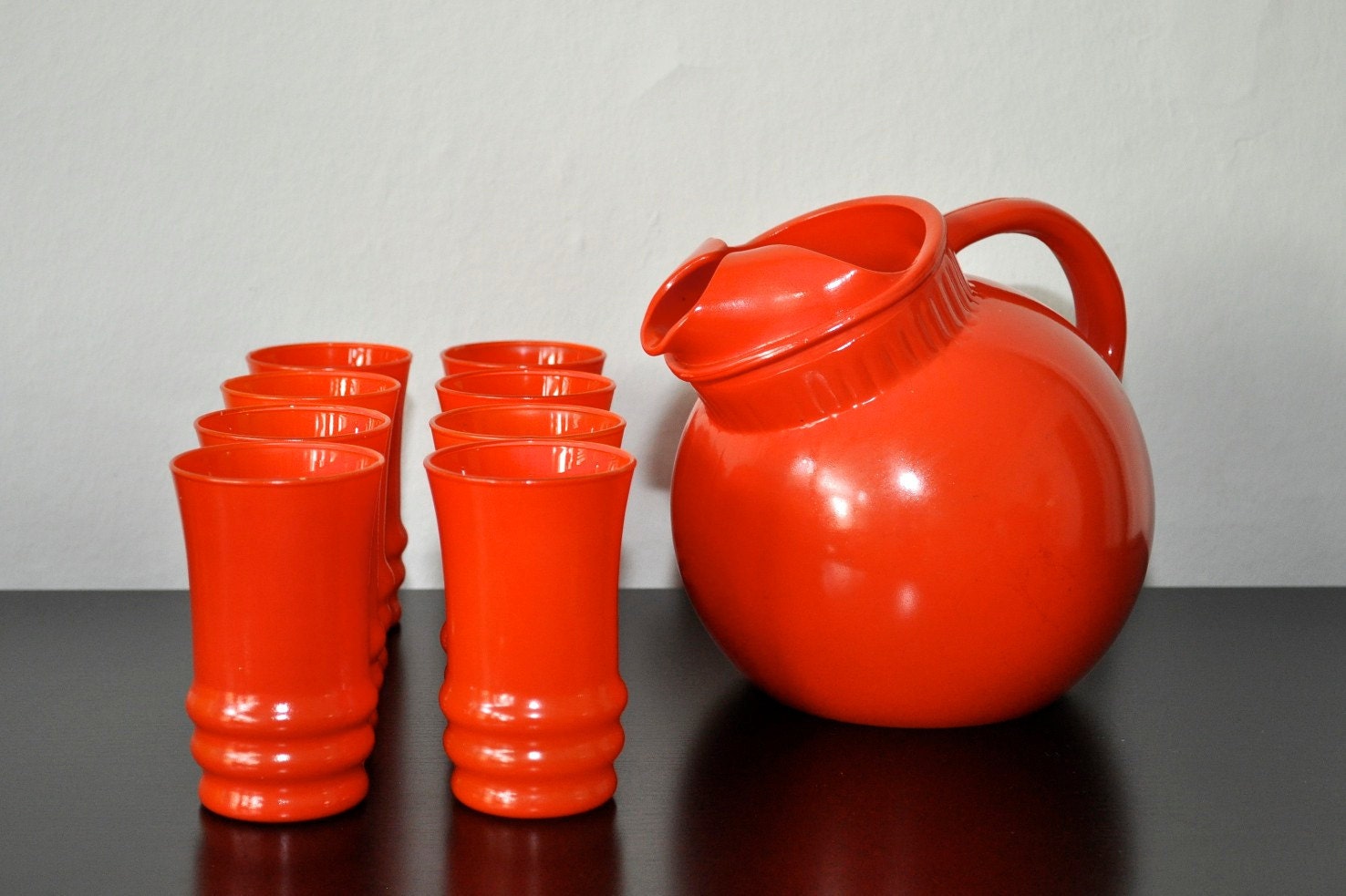 Vintage Orange Pitcher & 8 Glasses Set WOW by DooleyFritzVintage