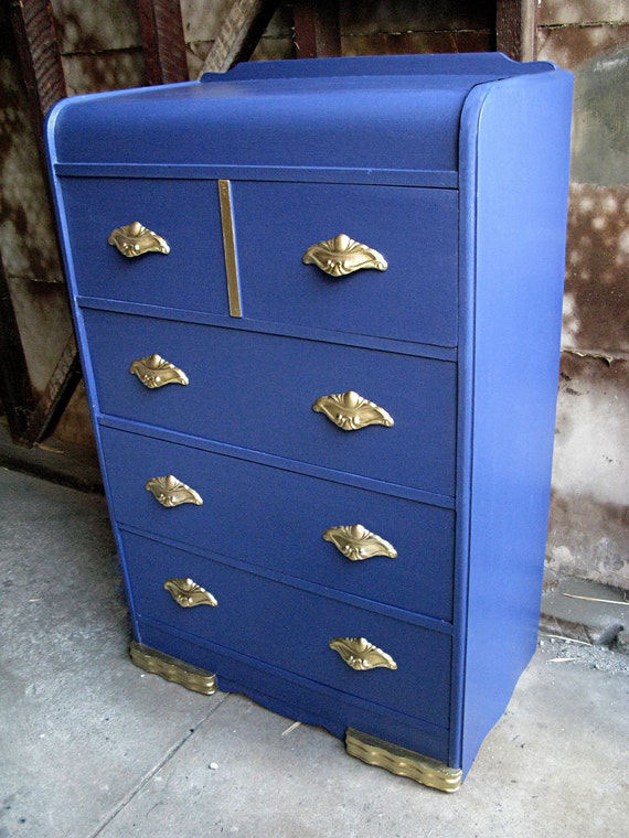 SALE Vintage Art Deco 4 drawer Blue Dresser by MiVidaVintageLA