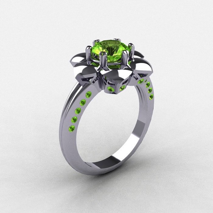 14K White Gold Peridot Wedding Ring Engagement Ring