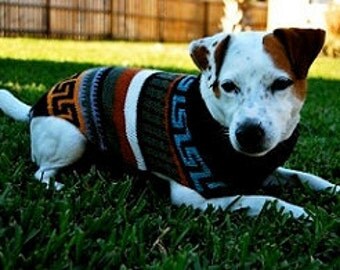 Craft-style "Allpa" dog sweater inspired by Inca pottery designs