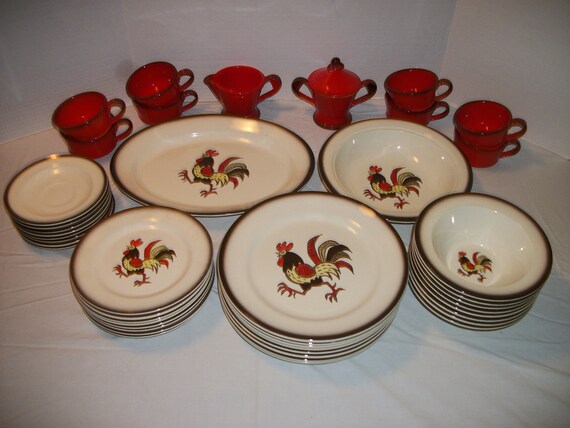44 pieces of metlox poppytrail red rooster dinnerware service 44 pieces of metlox poppytrail red rooster dinnerware service