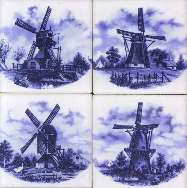 Blue & White Delft Windmills Holland by BlueRidgeHandMades on Etsy