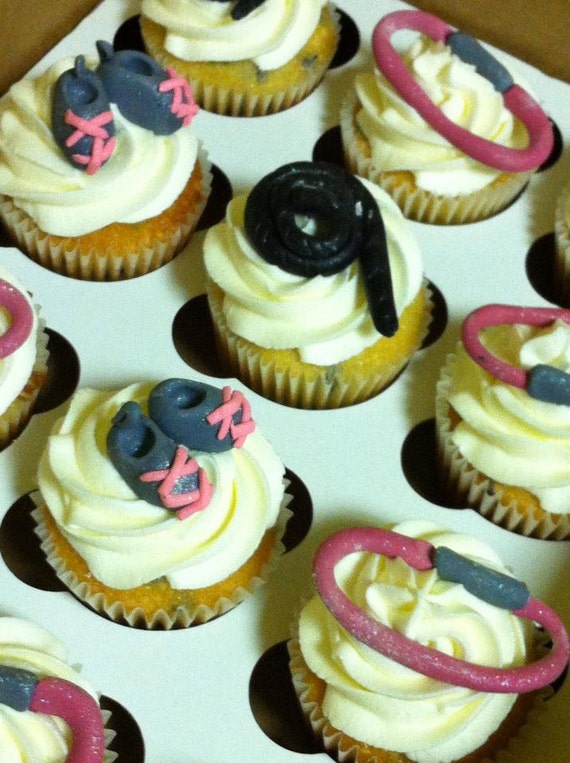 Rock Climbing Cupcake toppers made of edible fondant and