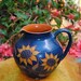 1970's Sunflower Pitcher - Midnight Blue & Yellow Pottery - Exquisite Work - SALE