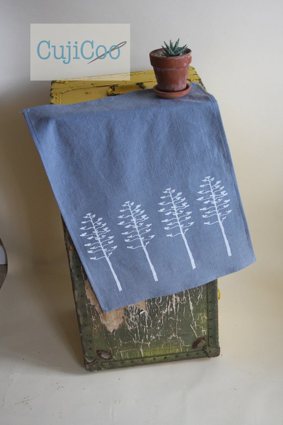 Items similar to Linen Tea Towel Screen printed with white Sisal tree