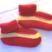 Knitted adult/teen stretchy yarn sock slippers - red adult booties - red house slippers - red and yellow cozy house slippers
