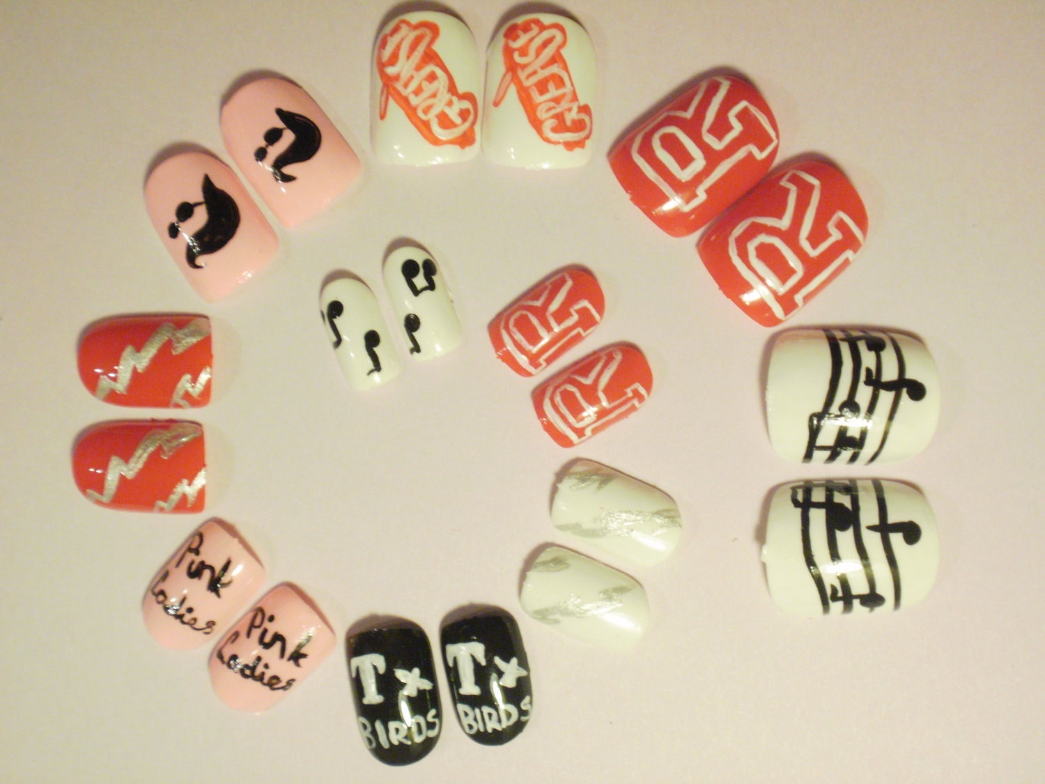 Movie Themed 'Grease' False Nails by KatiesNails on Etsy