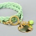 TRIPLE Faux Suede Wrap Bracelet - 22.75" - Braided Light Lime GREEN / GOLD Clasp - Dangles - Instant Shipping - Ref 171