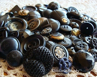 Vintage Buttons Various Sizes and Materials Black