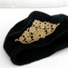 Vintage Black Felt Beret with Gold Lace Applique