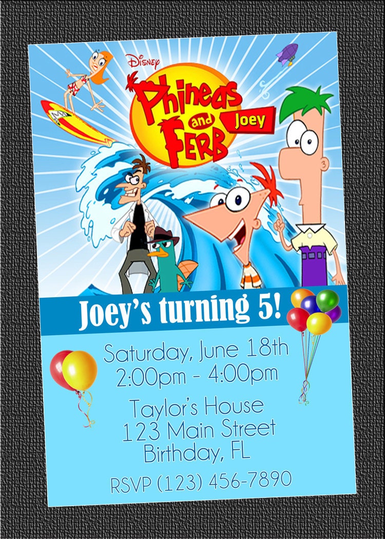Dinywageman Phineas And Ferb Custom Party Invitations