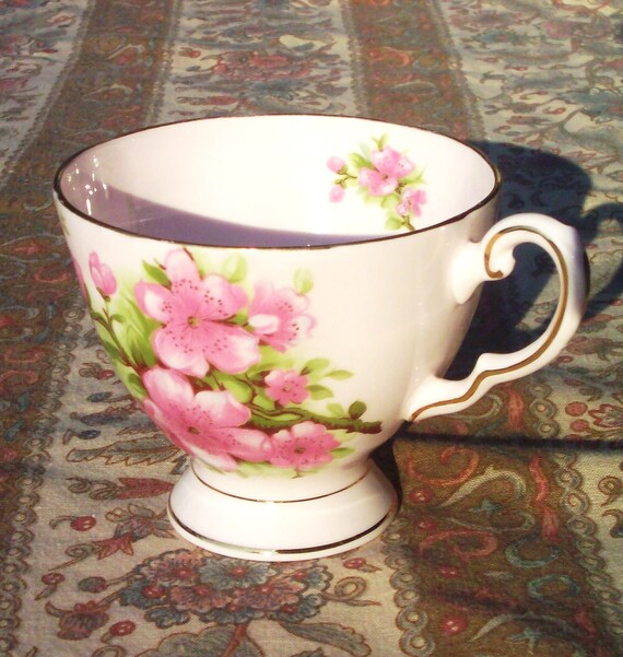Vintage Tuscan Fine Bone China Hand-Painted Made in England Teacup Pink Flowers