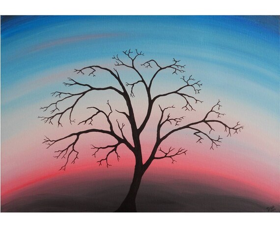 Black Tree Painting Silhouette Tree Painting Spring Sky